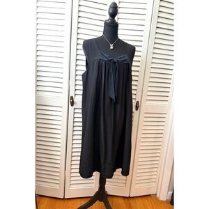 Black 100% Silk Whimsigoth Coquette Babydoll Slip Dress with Bow Size XL